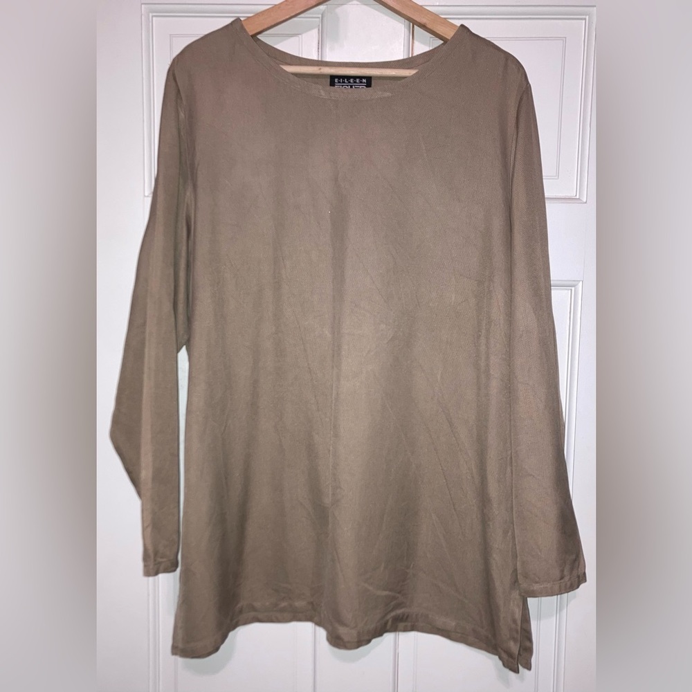 Eileen Fisher Silk Vintage Taupe Top 2/L